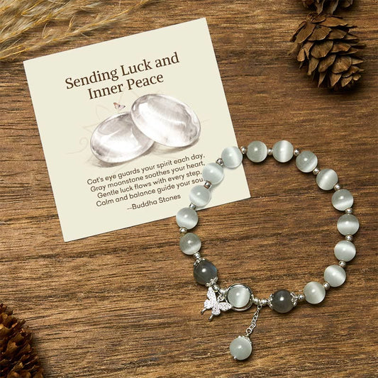 "Sending Luck and Inner Peace" Cat's Eye Butterfly Bracelet Includes Gift Message Card