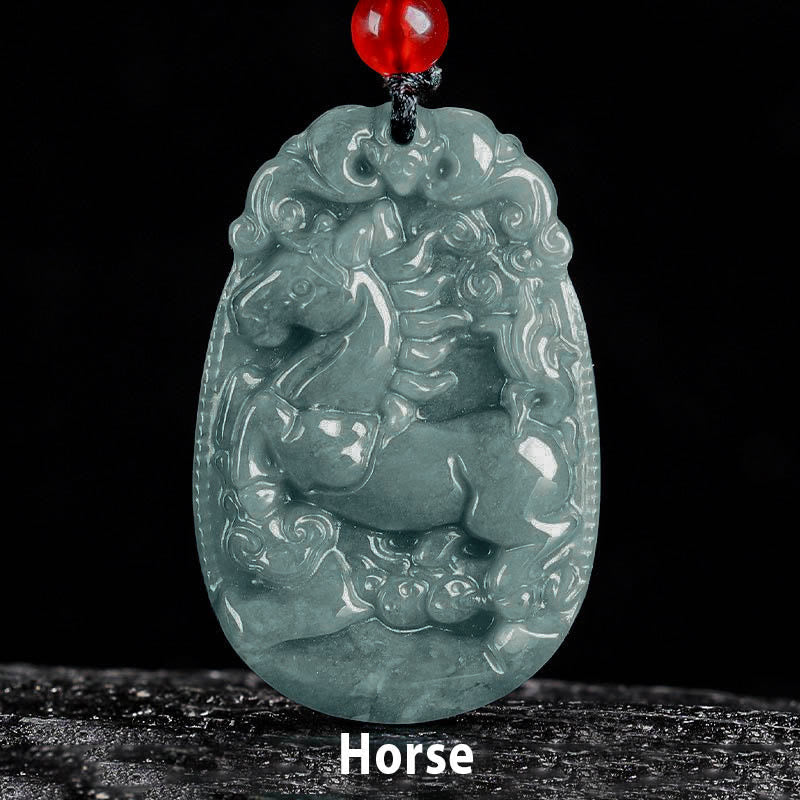 Chinese Zodiac Jade Year of the Horse Luck Rope Necklace Pendant