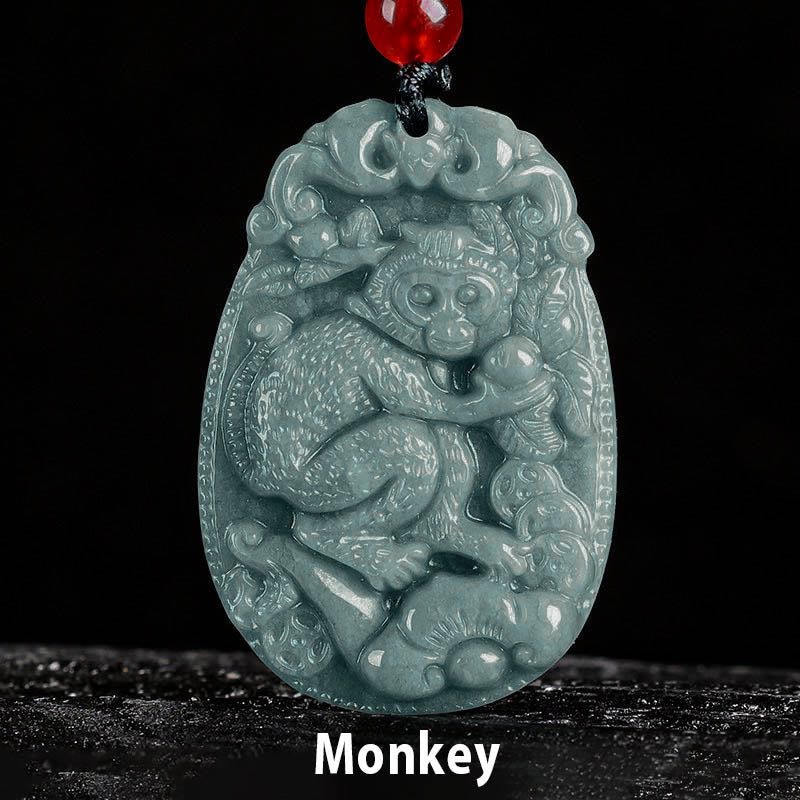 Chinese Zodiac Jade Year of the Horse Luck Rope Necklace Pendant