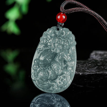 Chinese Zodiac Jade Year of the Horse Luck Rope Necklace Pendant
