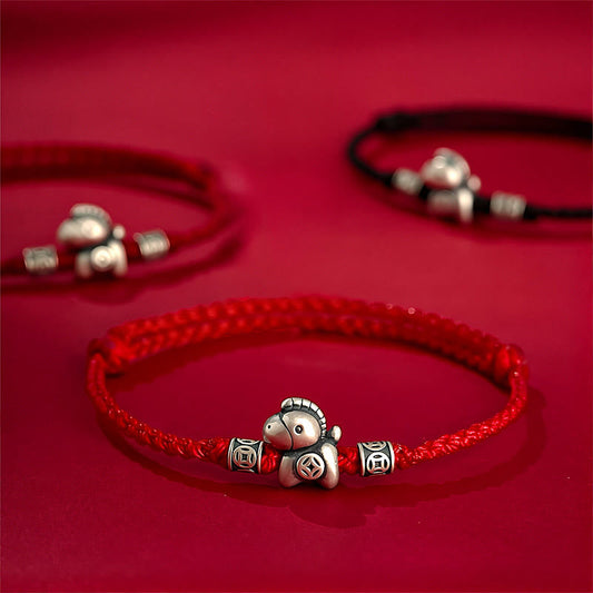 Year of the Horse 999 Sterling Silver String Braided Protection Bracelet